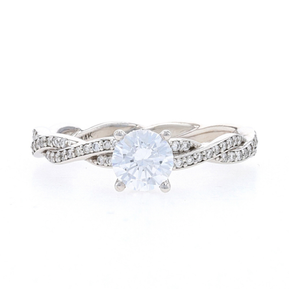 White Gold Semi-Mount Hidden Halo Engagement Ring 14k for 5.2mm Twist CZ & Dias